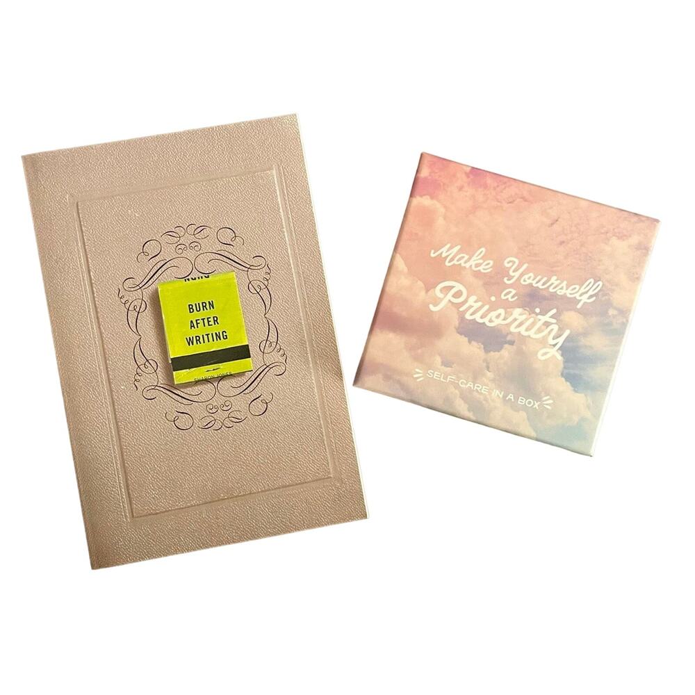 Burn After Reading book & Make Your Self a Priority box of 24 Self Care cards